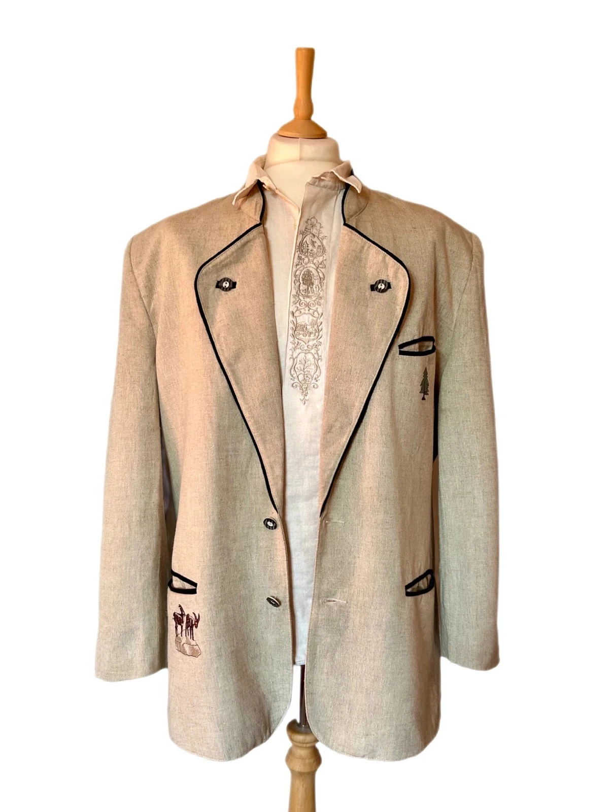 🌲🦌Blazer de linho austríaco Champêtre Cottagecore Oktoberfest Austrian Trachten jacket T.52🦌🌲 – photo 6